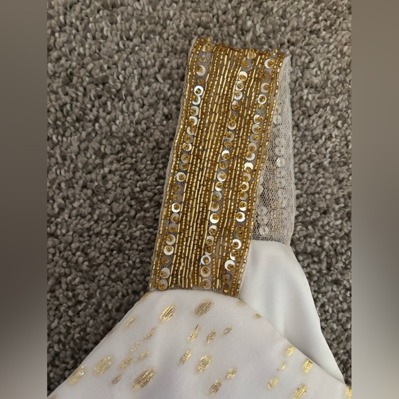 Worn Once! AIDAN MATTOX Silk One Shoulder Maxi White/Gold - Picture 9 of 12